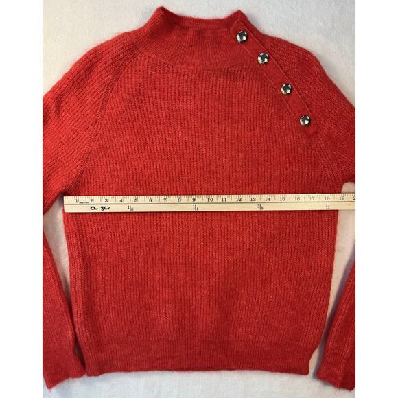 Sezane Rudy Jumper Mohair Wool Sweater Gold Button Crew Mock Neck Medium - Picture 8 of 9